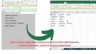 Split comma separated values in excel to rows and columns, comma delimiter, convert comma seperated