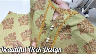 Very Nice Simple & beautiful Neck Design With Lace Cutting & Stitching | Pakistani Gala Design 2024