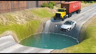 Cars vs Giant Water Hole - BeamNG.drive