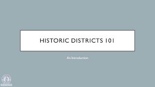 Historic Districts 101