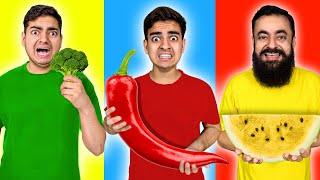 Eating Only ONE Color Food for 24 Hours ! ( Red, Yellow, Green )