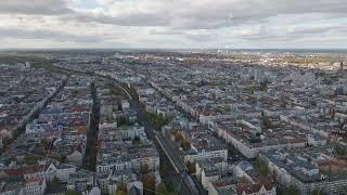 Aerial panoramic footage of blocks of buildings in residential urban borough. Charlottenburg