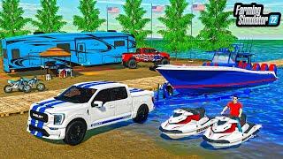 MILLIONAIRES GO LABOR DAY CAMPING! (BOATS, DIRTBIKES, FOUR WHEELER) | FS22