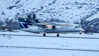 WestJet Encore Dash 8-400 Snowy Approach and Landing at Kamloops Airport