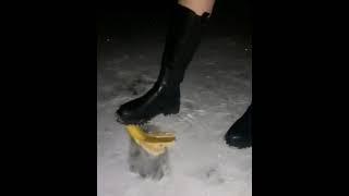 Banana crushing in high heel boots