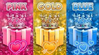 Choose your gift  || 3 gift box challenge|| 2 good vs 1 bad|| Pink, Gold, Blue #giftboxchallenge