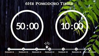 50 Minute Pomodoro Timer  Rain on Leaves (비 ASMR)6-Hour Study ⏱Pomodoro 50/10, 50 min x 6 sets