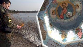 east of Chernobyl and the Pripyat river: Pripyat river banks & an intact (!) Church