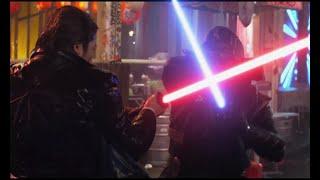 Hawkeye uses a lightsaber