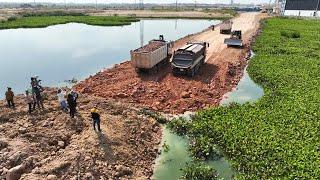 Amazing 100% Completed Work A New Road Crossed Water The Large Bulldozer SHANTUI is Moving Dirt