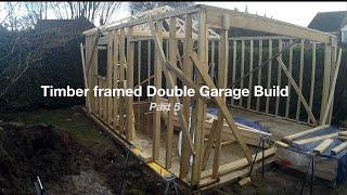 One man DIY Double Timber Garage Build part 5 - installing top plates and roof trusses.