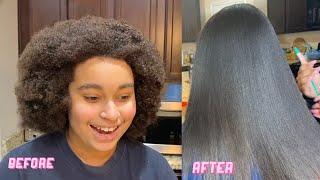 FROM CURLY TO STRAIGHT| Straightening Natural Hair Routine NO HEAT DAMAGE