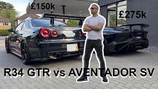 R34 GTR  DESTROYS LAMBORGHINI SV ?#exclusiveautos #lamborghini #r34gtr #car #gtr #skyline #aventador