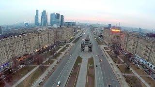 москва кутузовский проспект полёт на коптере вид сверху (2х скорость) / Moscow Kutuzov Avenue copter