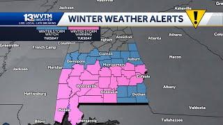 Wind chills in the single digits with snow expected across South Alabama.