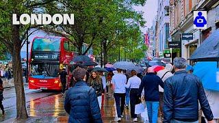 London Rain Walk  West End, OXFORD & BOND Street, SOHO | Central London Rain Walking Tour [4K HDR]