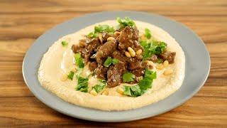 Spiced meat with hummus and Bаharat