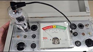 Using a Eico 628 vacuum tube tester to test a 6BG6 tube.