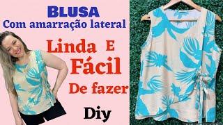 COSTURE BLUSA DE VISCOSE COM AMARRAÇÃO LATERAL DE VERÃO / Diy corte e costura fácil.