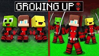 JJ, Mikey and Banana Kid GROW UP as DEADPOOL Survival Challenge in Minecraft Maizen!