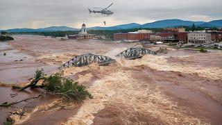 Emergency evacuation in Vermont! Bridges and houses destroyed, flooding in Plainfield USA