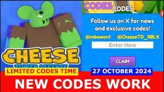 *NEW CODES* [EVENT + 4x] Cheese TD ROBLOX | LIMITED CODES TIME | OCTOBER 27, 2024