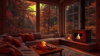 Peaceful Autumn Cabin  Fireplace Crackle, Rain, and Nature Sounds for Restful Moments