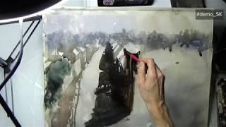 Demo in watercolor. Moscow, Tverskaya street