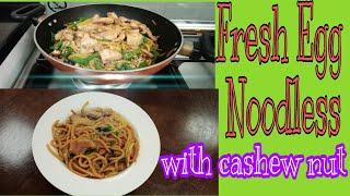 Cooking Fresh Egg Noodless with Cashew Nuts / Ate Kuh Tv