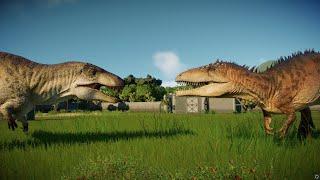 Jurassic World Evolution 2 бои динозавров-кархарадонтозавр VS акроантозавр