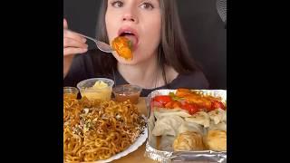 ASMR MOMO / DUMPLINGS + BLACK BEAN NOODLES MUKBANG (No Talking) EATING SOUNDS #shorts