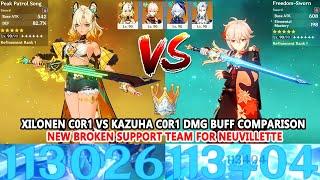 Xilonen C0R1 Crowned vs Kazuha C0R1 DMG Buff Comparison - New Broken Support Team for Neuvillette