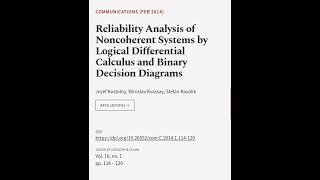 Reliability Analysis of Noncoherent Systems by Logical Differential Calculus and Bina... | RTCL.TV