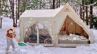 long-term snow camp with new inflatable tent️winter camping in korea