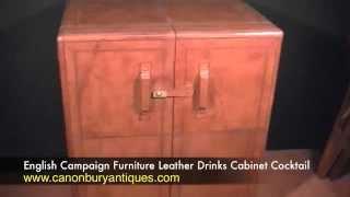 English Campaign Furniture Leather Drinks Cabinet Cocktail