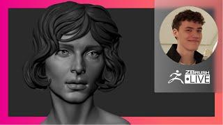 Organic Character & Creature Sculpting: Female Face Sculpture - Luc Tschopp - ZBrush 2021.7