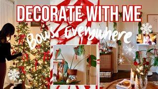 Easy last minute Christmas decorating | Decorate with me for the holidays, adding bows to my plants