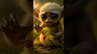 Alien Creature Finds Injured Baby Bird 