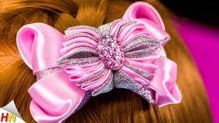 Bows made of satin and brocade tape. Double bows of Kanzashi. Maria Kalugina.