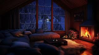 Cozy Winter Loft Ambiance with Crackling Fireplace, Gentle Wind & Snowfall