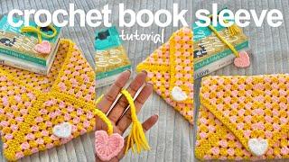 how to: crochet book sleeve with heart button | beginner friendly tutorial