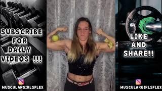 Beautiful Muscle girl crushing apples with her BICEPS 