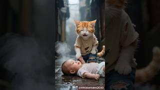 A Soaked Kitten Holding a Baby in the Rain… Then This Happens 