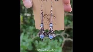 Opalite antiqued copper handmade wire wrapped earrings by ZDArtisanJewelry Etsy