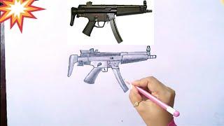 Draw MP5  SUBMACHINE GUN | How to draw mp5 gun easily  freefire Drawing