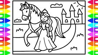 How to Draw a Princess and Horse for Kids Princess and Horse Drawing and Coloring Pages