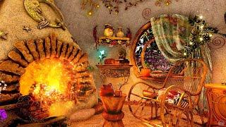 Sit by Fire & Rain in the Mushroom Cabin Magical Cozy AMBIENCE  For Sleep & Relaxation