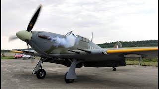 HAWKER HURRICANE Mk.IV - Startup, Take-off + Flyby (Airport Líně)