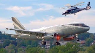 Eye-Catching Private Aircraft! Airbus A319 Landing &  Eurocopter EC155 Take-Off