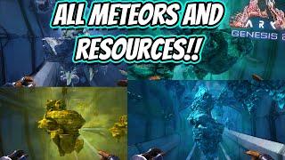 ARK GENESIS 2 EVERY METEOR AND THEIR RESOURCES IN THE SPACE BIOME!! || Ark Survival Evolved!